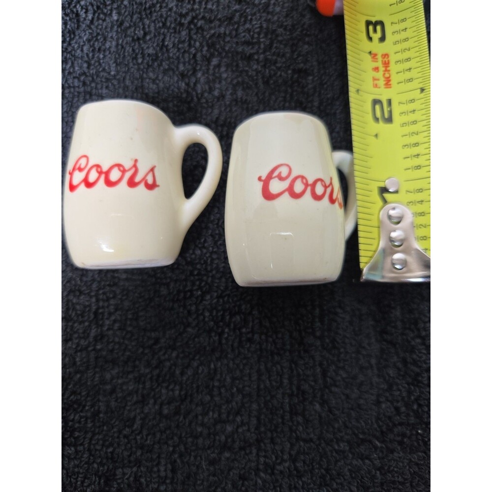 Lot 2 Coors Mini Mug 1.5” Ceramic Shot Glass Tasting Glass 1970s Souvenir